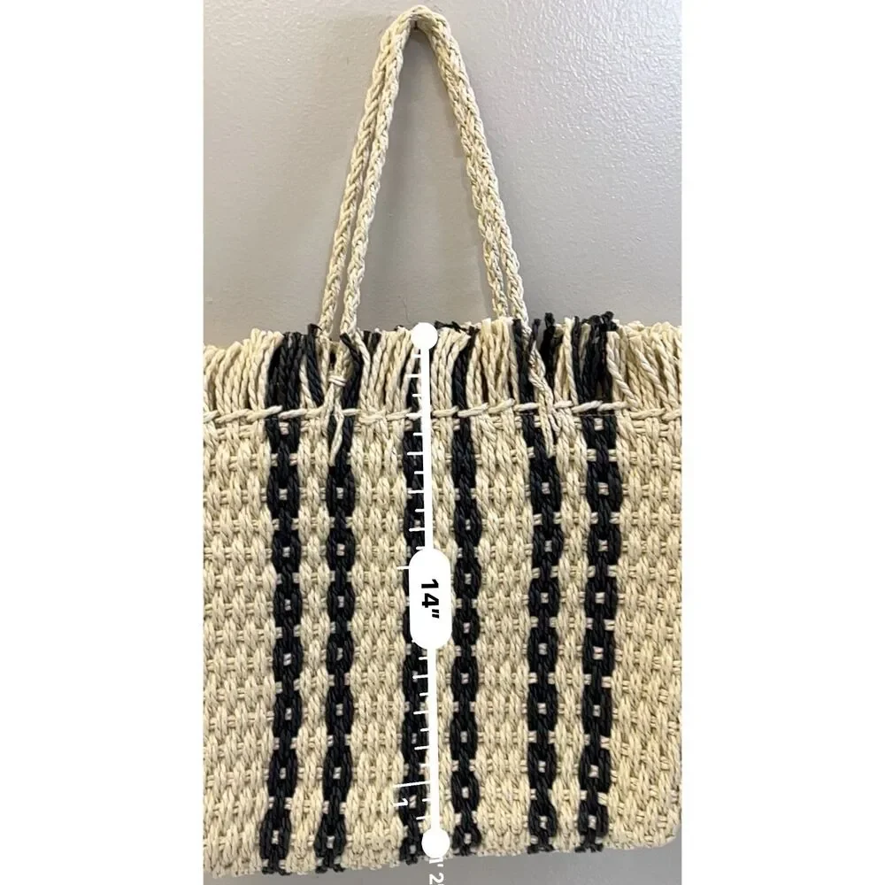 NWT Haute Hippie tan with black stripes raffia straw tote bag